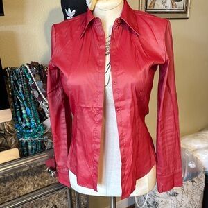 Sleek Red Button-Up Blouse